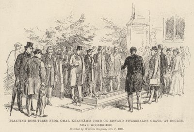Rozenstruiken planten van het graf van Omar Khayyam op het graf van Edward Fitzgerald, in Boulge, nabij Woodbridge door William Crimea Simpson